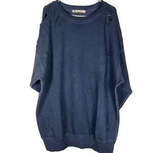 We The Free‎ Distressed Blue Sweatshirt Oversized Crewneck Pullover Top